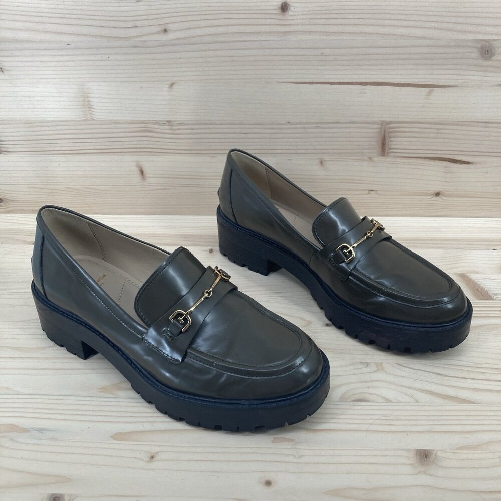 Sam Edelman Womens Penny Loafers Tully Shoes Sz 8.5 Alpine Green Gold Leather